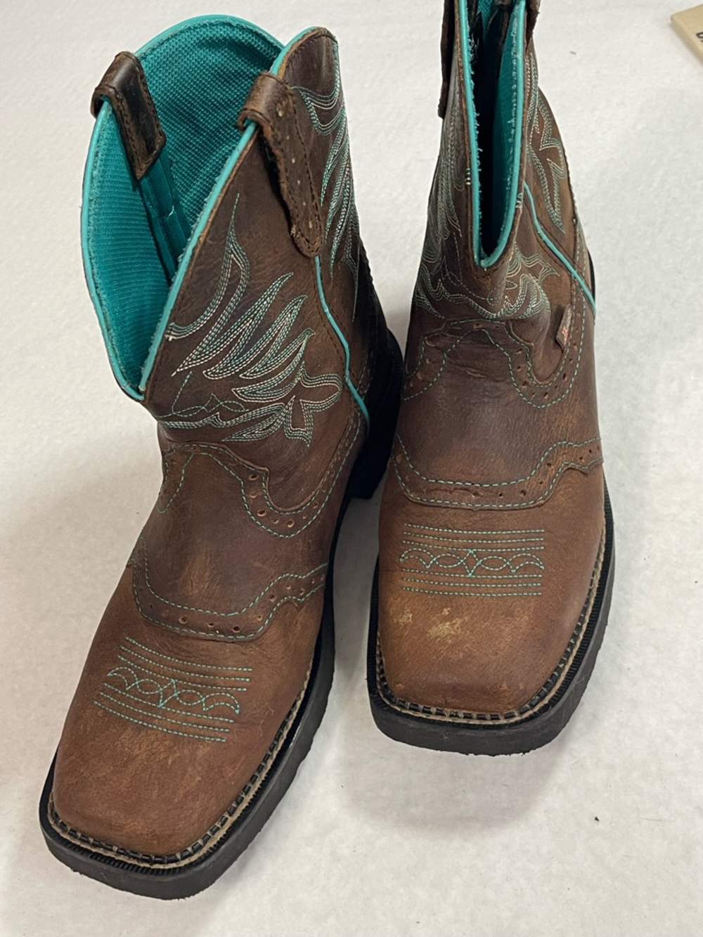 Justin Mandra Chocolate Western square Boots L9624 Leather 9.5B - Picture 6 of 14